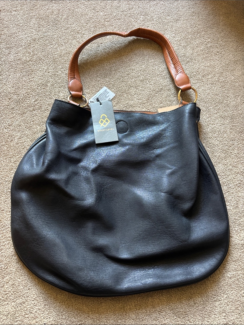 Black Shoulder Bag with Brown Handles